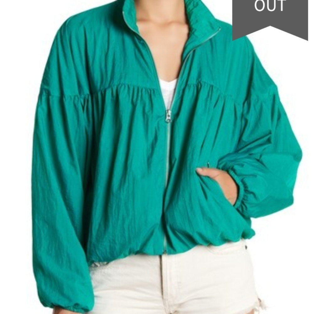 Free People Turquoise Windbreaker Bomber Sz Sm